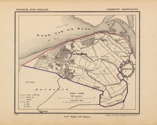 Historische kaart, plattegrond van gemeente Oostvorne (Oostvoorne) in Zuid Holland uit 1867 door Kuyper van Kaartcadeau.com