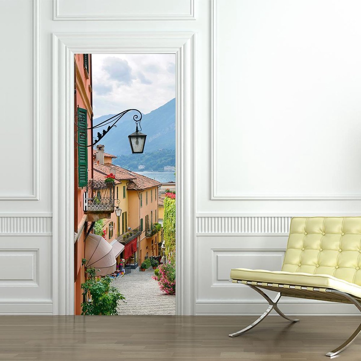 Walplus - Deur Decoratie Sticker - Oude Stad - Multicolor
