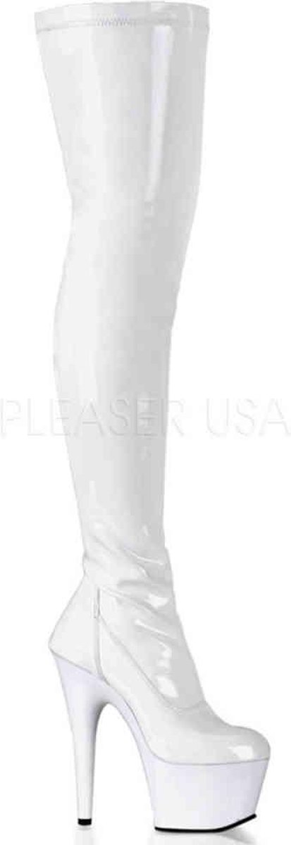 Pleaser - ADORE-3000 Plateau Overknee Laarzen - Paaldans schoenen - 39 Shoes - Wit