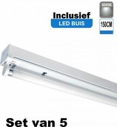 LED Buis armatuur 150cm - Enkel | Inclusief LED Buis - 6000K - Daglicht (Set van 5 stuks)