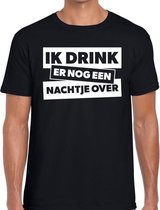 Ik drink er nog een nachtje over tekst t-shirt zwart heren - zwart heren shirt ik drink er nog een nachtje over M