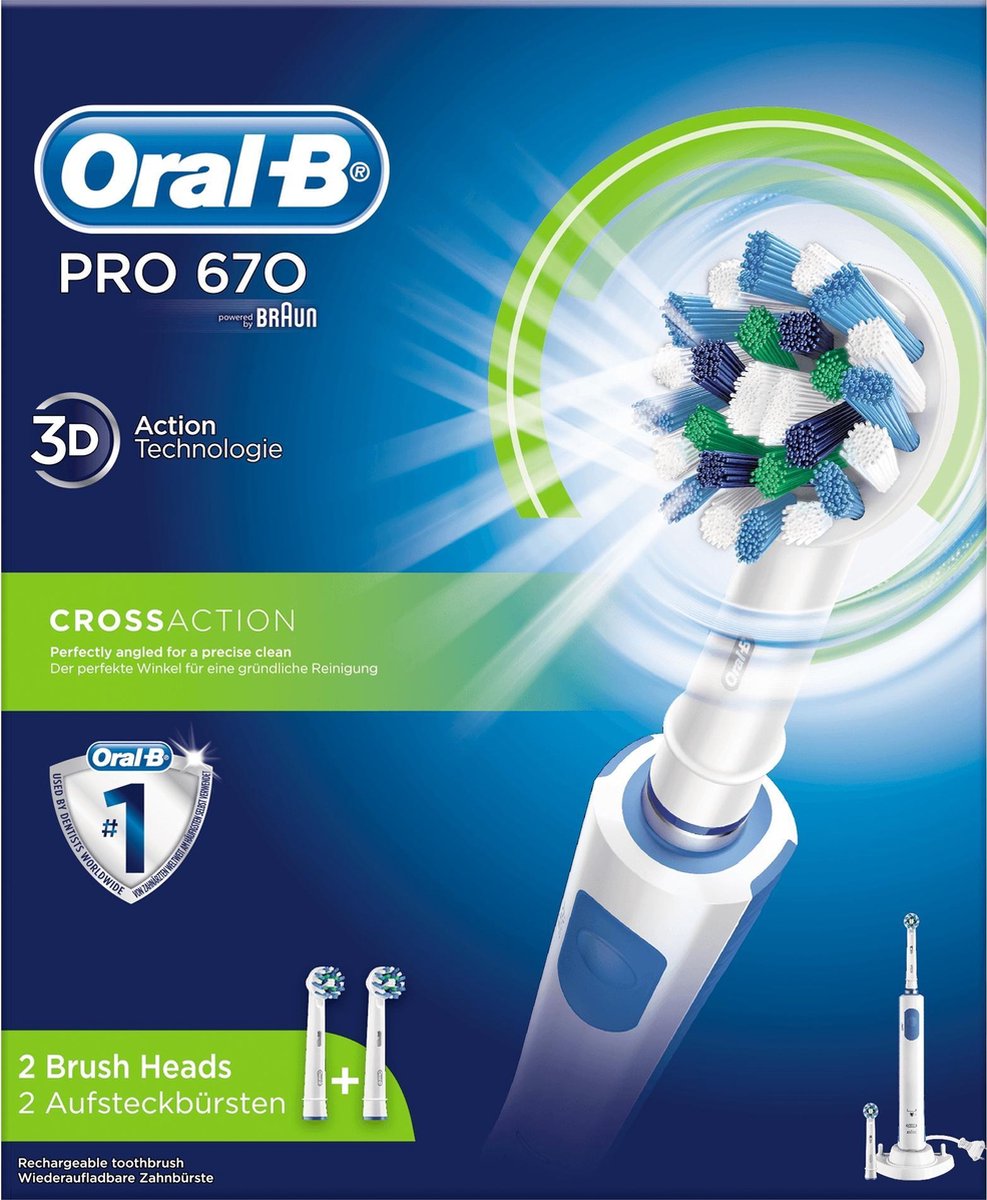 Oral-B PRO 670 CrossAction Adulte Brosse à dents rotative oscillante Blanc,  Bleu | bol.com