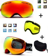 Ski bril met box en EXTRA lens Smoke red frame Rood F type 1 Cat. 0 tot 4 - ☀/☁