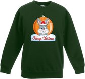 Kersttrui Merry Christmas konijn kerstbal groen jongens en meisjes - Kerstruien kind 12-13 jaar (152/164)
