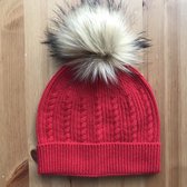 Cashmere/Wool Blend Small Cable Knitted Red Hat