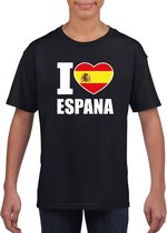 Zwart I love Spanje fan shirt kinderen M (134-140)