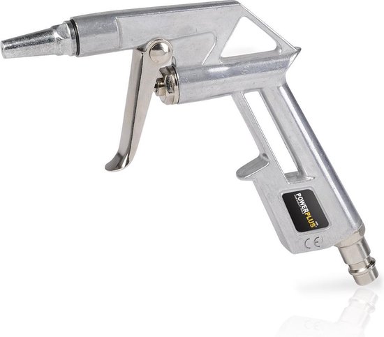 Zilverkleurig luchtpistool met zilverkleurige punt.
