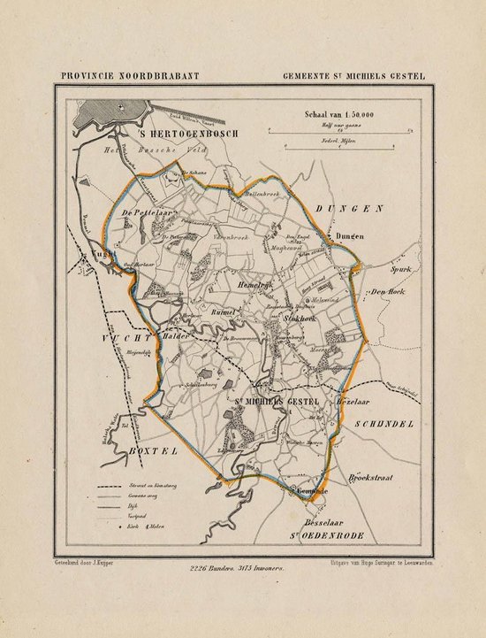 Historische kaart, plattegrond van gemeente Sint Michiels Gestel in Noord Brabant uit 1867 door Kuyper van Kaartcadeau.com