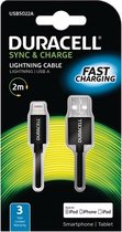 Duracell Apple Lightning Charging Cable USB - 2M Black