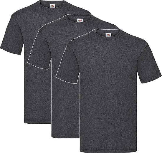 3 Pack Dark Heather Grey Shirts Fruit of the Loom Ronde Hals Maat M Valueweight