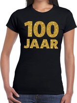 100 jaar goud glitter verjaardag/jubileum kado shirt zwart dames L