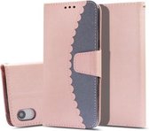 iPhone XR (6,1 inch) - Flip hoes, cover, case - PU Leder - TPU - Grijs met Rose-goud