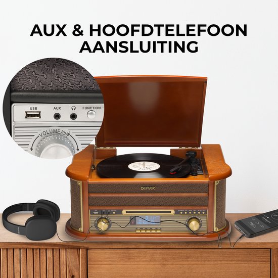 Denver Retro Platenspeler - Ingebouwde Speakers en Versterker - DAB Radio - Radio CD Speler - MRD51 - Hout — afbeelding 5