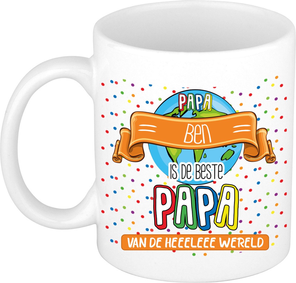 Bellatio Decorations Naam mok papa Ben - wit - de beste - keramiek - 300 ml - Vaderdag - cadeau