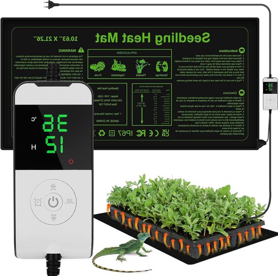 Verwarmingsmat voor planten, 52,5 x 25 cm, thermomat en thermostaatset