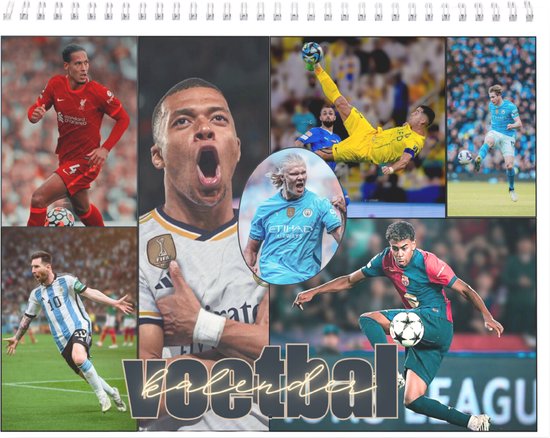 Voetbal Verjaardagskalender - Voetbal kalender - Messi - Neymar - Mbappé - Cristiano Ronaldo - Kevin De Bruyne - Erling Haaland - Yamal Lamine - PSG - Ajax - Yamal Manchester United - Kinderkamer - FIFA - Sport - Cadeau - Kerst - A5 formaat