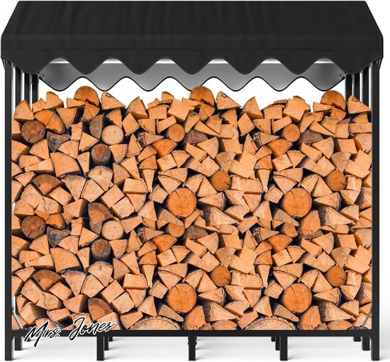 COSTWAY Brandhoutrek met 4 haardbestek en aanmaakhouthouders, brandhoutrek voor binnen en buiten, brandhoutrek van metaal, brandhoutstandaard, 90 x 33 x 76 cm