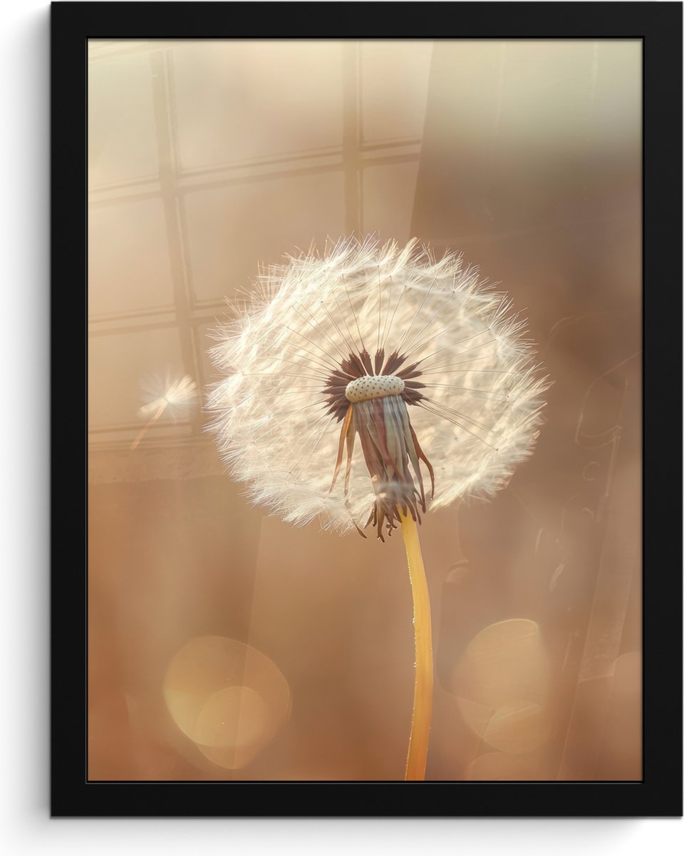 FrameYourWall Poster in lijst - Fotolijst 30x40 cm - Posters - Paardenbloem - Beige - Natuur - Bloem - Posterlijst zwart - Decoratie - Wanddecoratie woonkamer - Muurdecoratie slaapkamer