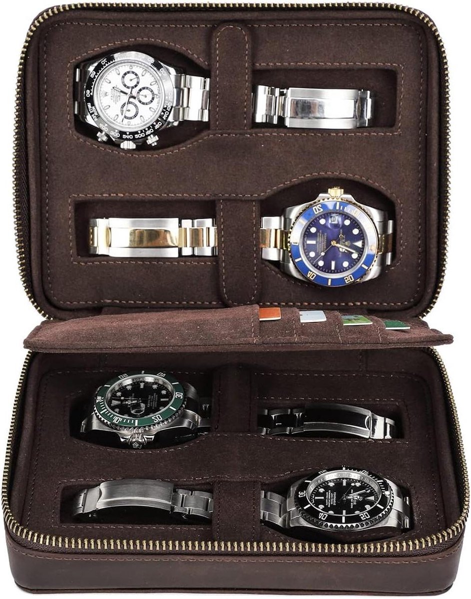Travel Case Multifunctionele 4 Horloges Opbergkoffer - Draagbare Lederen Horloge Organizer Box - Mannen Vrouwen