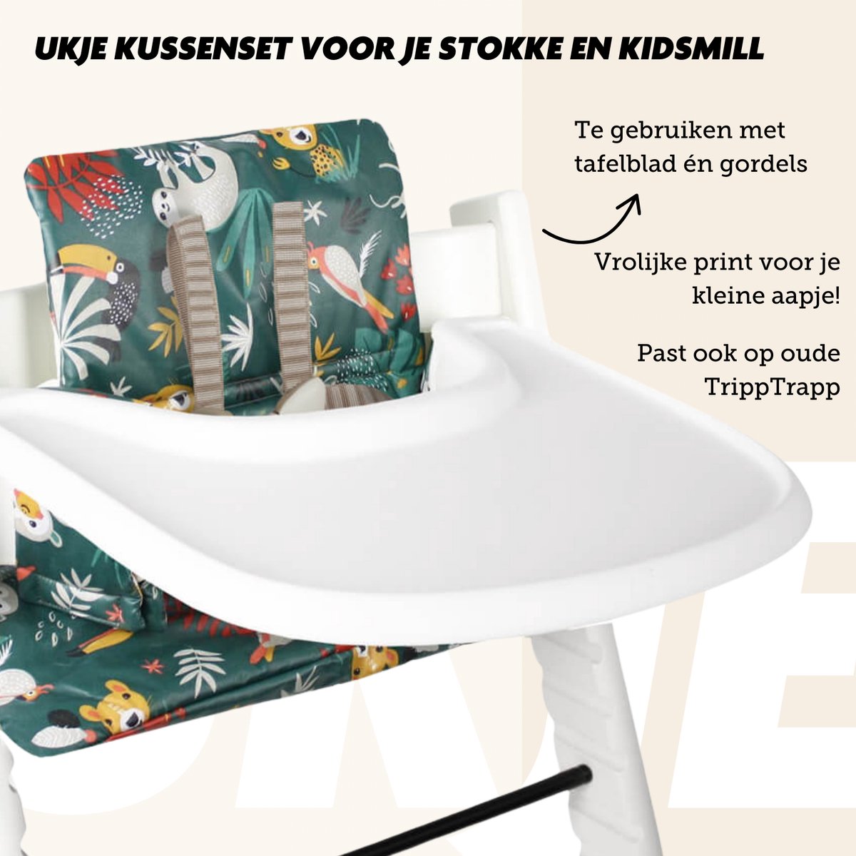 Ukje Kussen TrippTrapp - Geschikt als Stokke Tripp Trapp Stoelverkleiner - Het enige kussen dat op 30°C in de was kan - Veilig getest Oeko-Tex - Kinderstoel Verkleiner - Geplastificeerd en Snel Schoon - Groen aap – foto 4