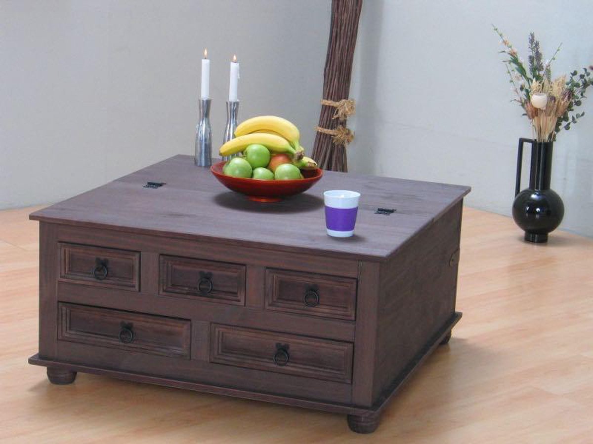 CARO Campo Consolemeubel-tafel van massief grenen, 3 laden, klein bijzetbureau in landhuisstijl, Mexico-stijl, wit gelakt, gebeitst en gewaxt oppervlak