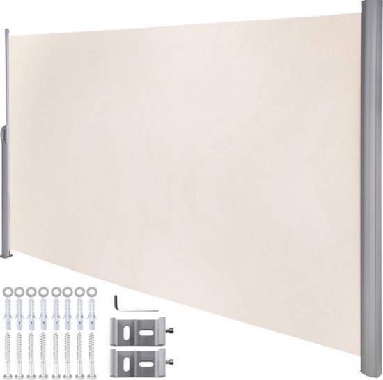 COSTWAY Zijluifel 180 x 300 cm, Uittrekbare zichtbescherming voor de tuin van aluminium, zon- en windbescherming met zijhandgreep, zijrolgordijn voor balkon, zwembad, terras