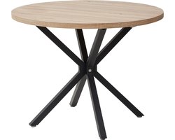 Asaam- Nordic Ronde Tafel- Massief Houten Tafel - Stalen Frame -Koffietafels -Woonkamer- Kantoormeubilair 100cm-