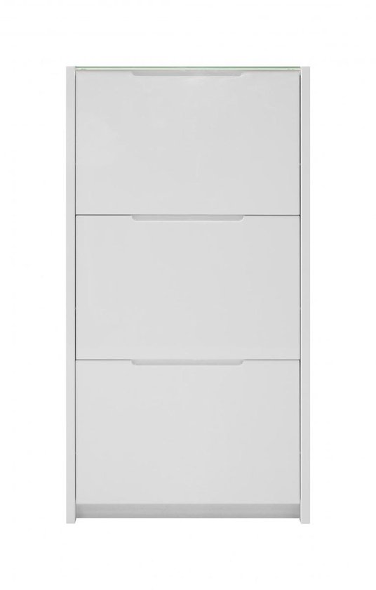Banf schoenenkast met 3 klapdeuren in wit hoogglans en glazen topplaat. |  bol.com