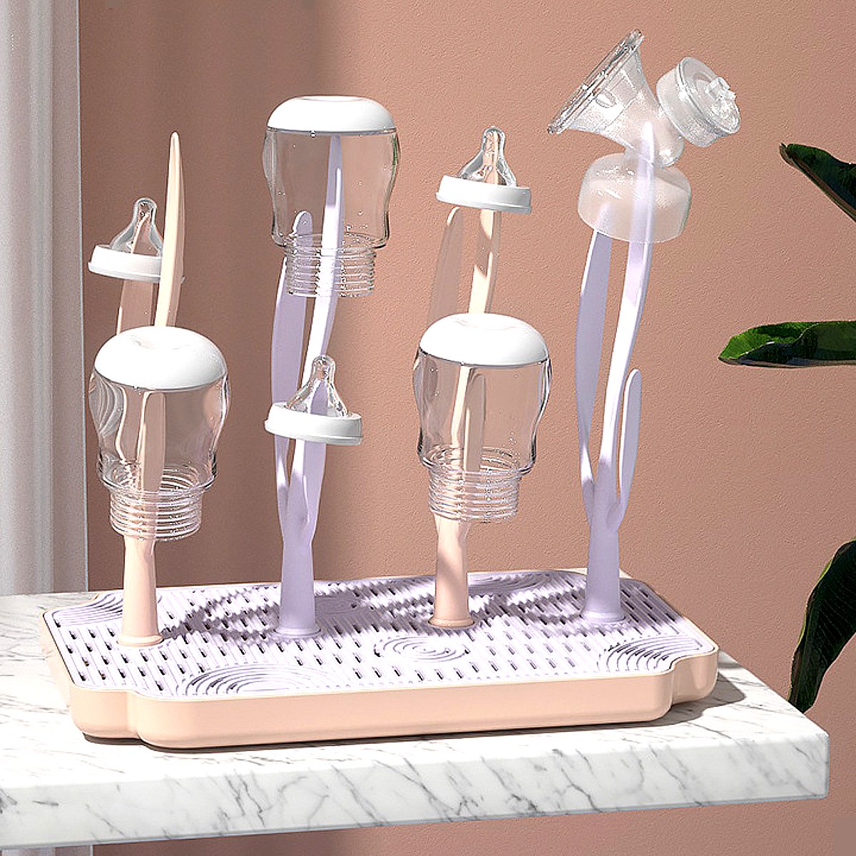 Goedkoopste Allernieuwste.nl® Universeel Baby Fles Droogrek - 12 Plekken - Druiprek Paars Zalm 30x18.5x27cm