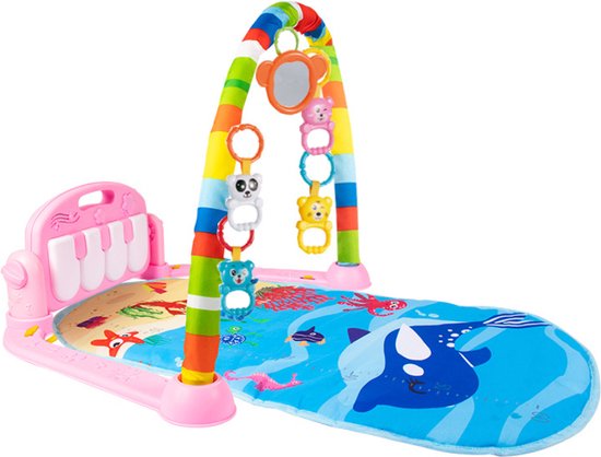 Buxibo 3-in-1 Baby/Peuter Gym - Piano Speelmat voor Baby's - Muziek Speelkleed met Ratelaar en Spiegel - Oceaan Roze