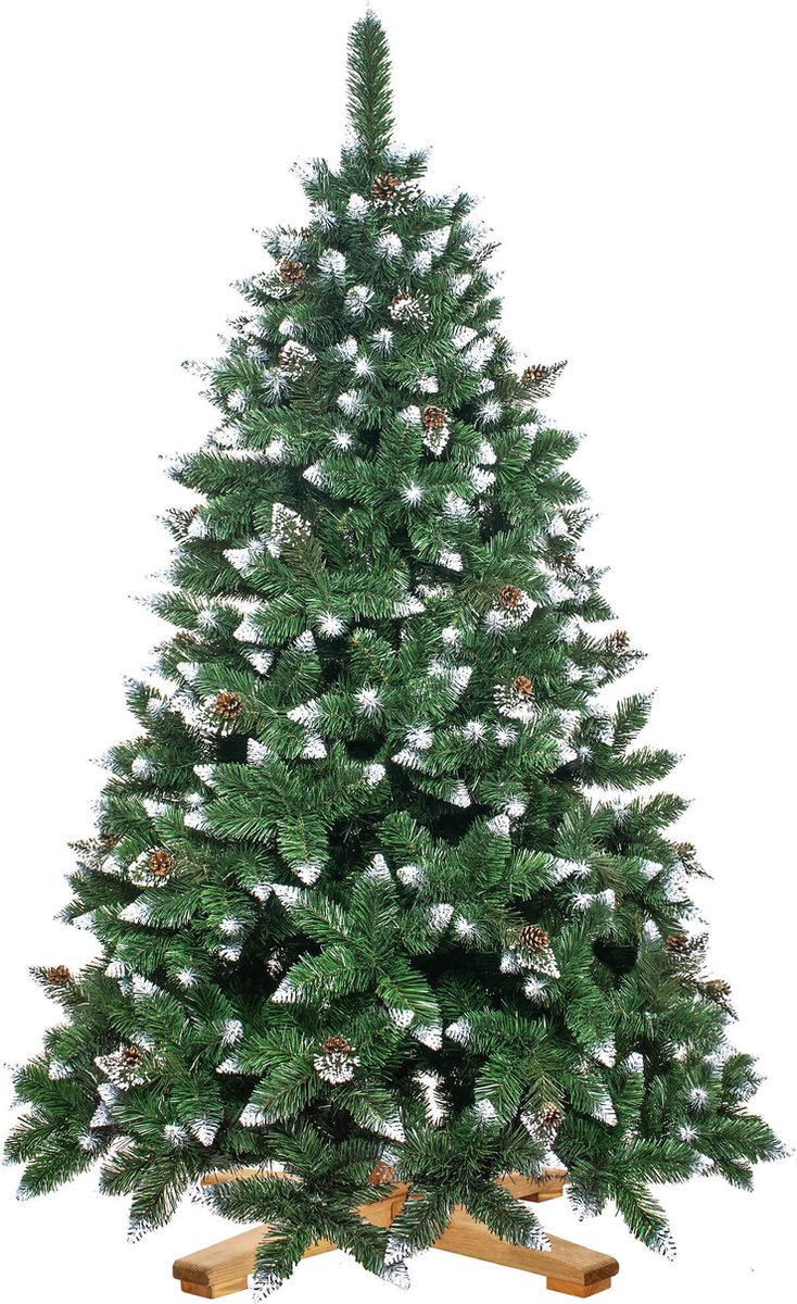 Royal Trees Kunstkerstboom | Sneeuw | Dennenappels | 150 cm | Zonder Verlichting | Houten Standaard