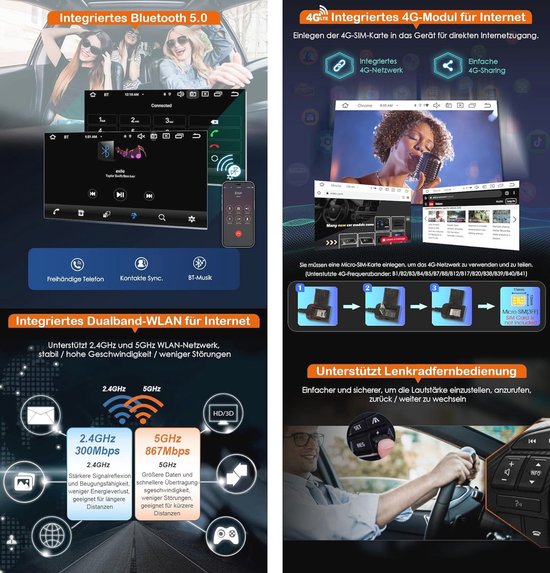 Creasono 2-DIN-DAB /FM-Autoradio mit Farb-Rückfahrkamera