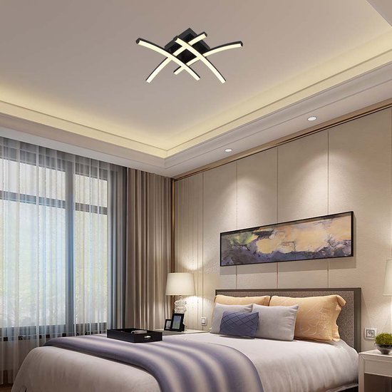 Homefire plafondlamp LED slaapkamer plafondlamp woonkamer: Moderne slaapkamerlamp zwart 6W keukenlamp interieur golfdesign woonkamerlamp 3000K warm witte plafondverlichting voor keuken gang
