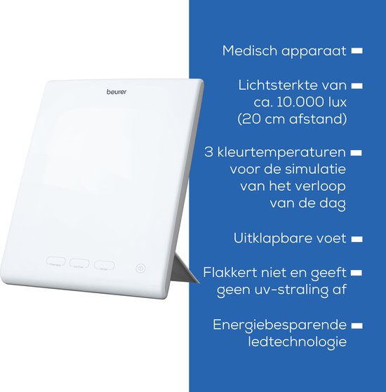 Beurer TL 45 Perfect Day Daglichtlamp – Lichttherapielamp 10.000 Lux – 3 Kleurtemperaturen (Therapie, Actief, Relax) – Natuurlijk Licht bij Winterdip – Compacte Daglichtlamp voor Thuis & Bureau – UV-vrij – Medisch Gecertificeerd – 3 Jaar Garantie