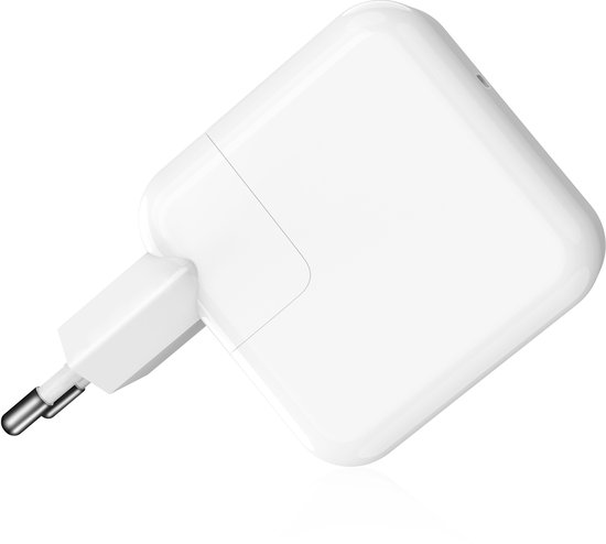 Chargeur USB-C blanc compact 30W avec une prise européenne escamotable.