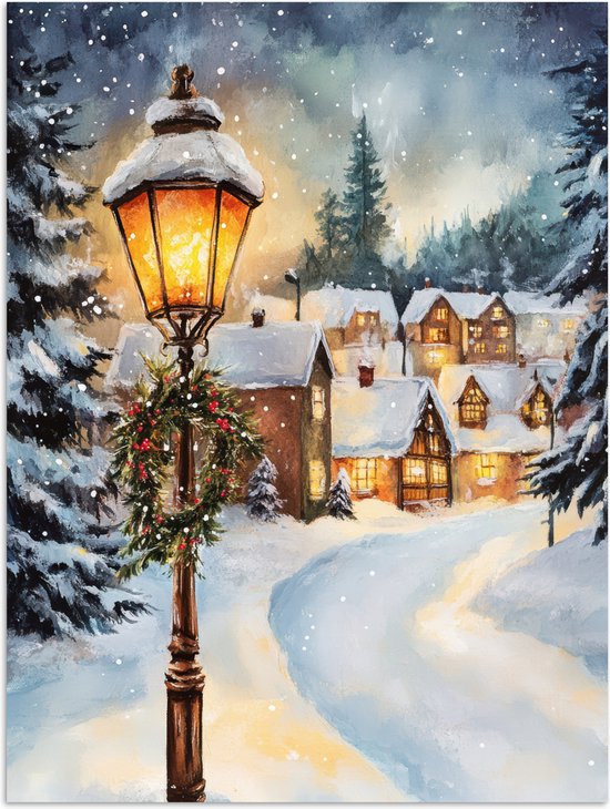 Poster 30x40 cm - Kerstdorp - Huizen - Sneeuw - Kerst - Posters - Kamer decoratie - Wanddecoratie woonkamer - Kerstdecoratie voor binnen - Kerstversiering - Kerstmis versiering in huis - Kerstaccessoires