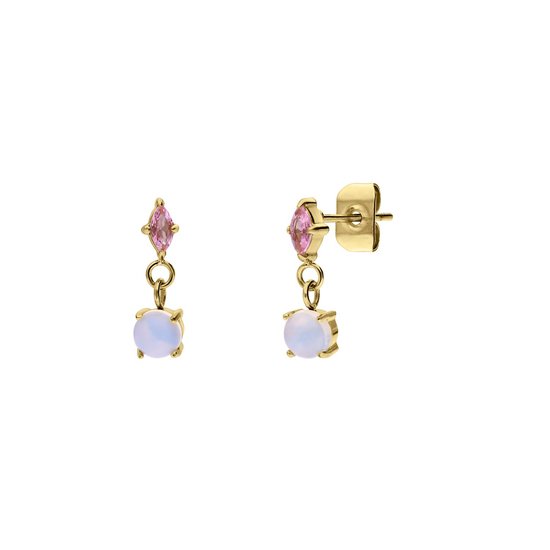 Lucardi Femme Boucles d'oreilles vintage en acier plaqué or avec opale - Boucles d'oreilles - Acier - Doré