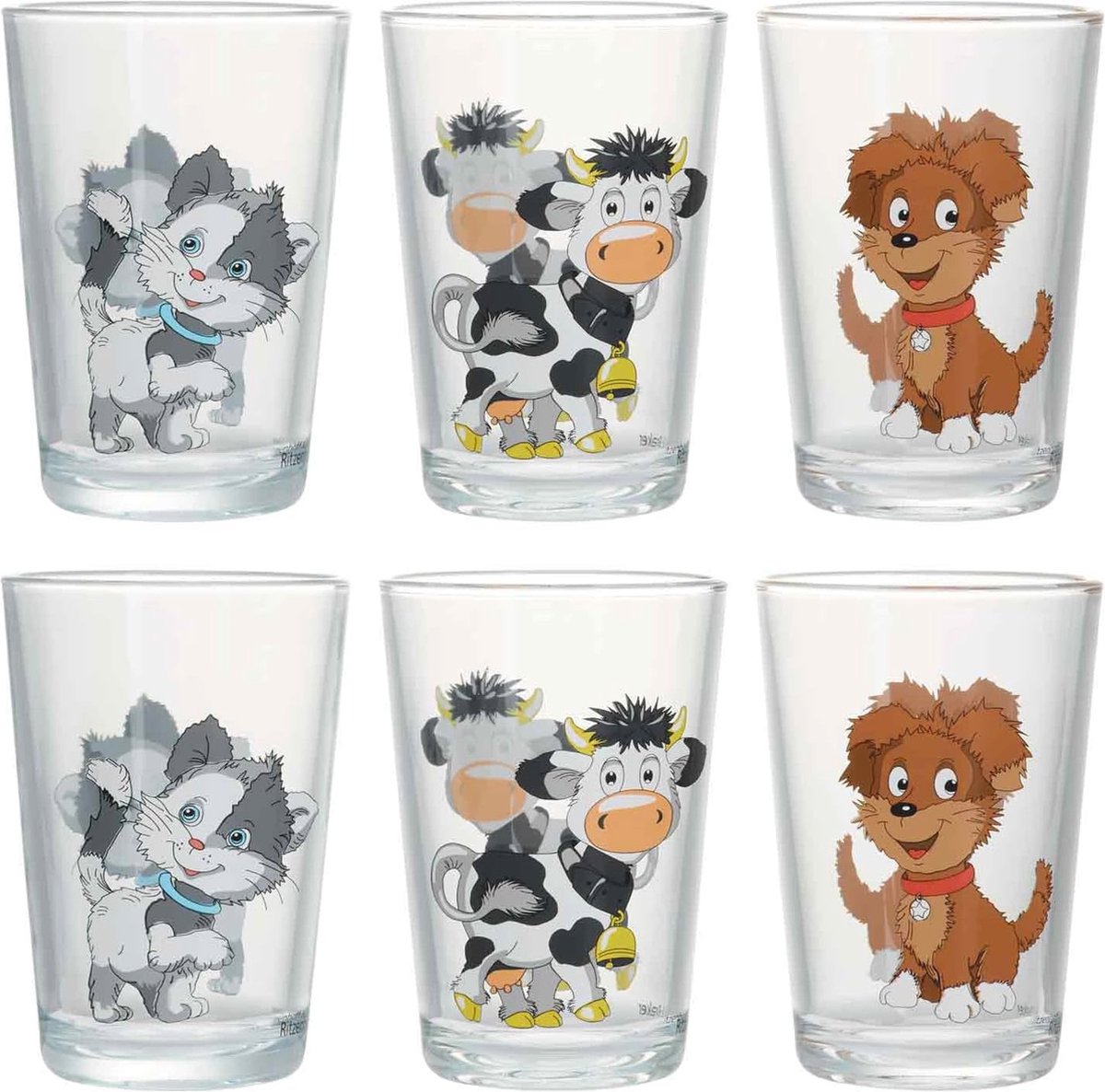 Set van 6 Kinderglazen met Diermotieven - Vaatwasmachinebestendig, 205 ml