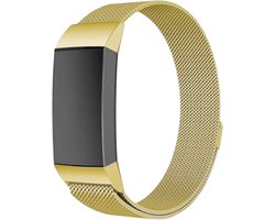 New Age Devi - Bandje geschikt Voor Activity TrackerMilanese Band - Goud - Maat SM - Voor Fitbit Charge 3 4 - Horlogebandje en Armbandje voor Activity Tracker