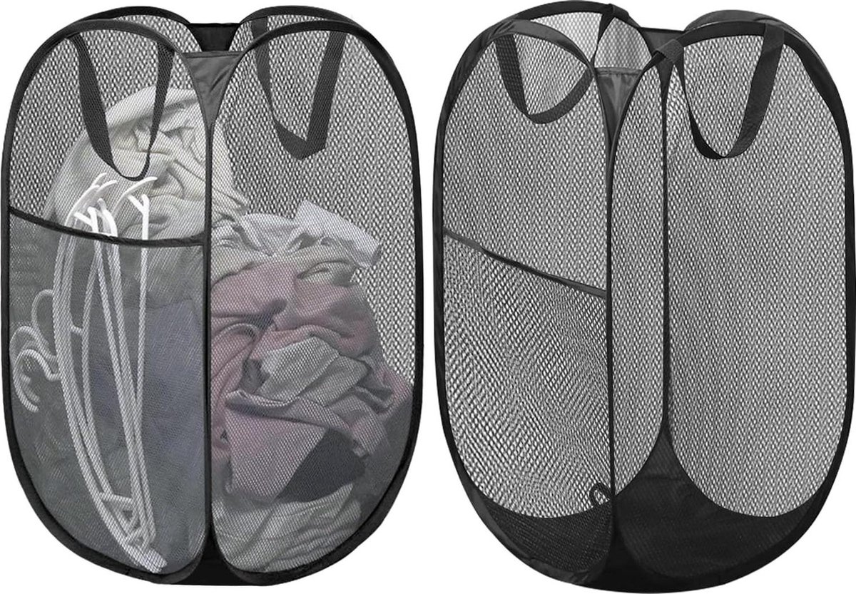 Pop Up Laundry Baskets 36 x 36 x 60 cm Foldable Mesh Laundry Hamper - Portable Net for Children's Room Dorm Travel - Pack of 2
