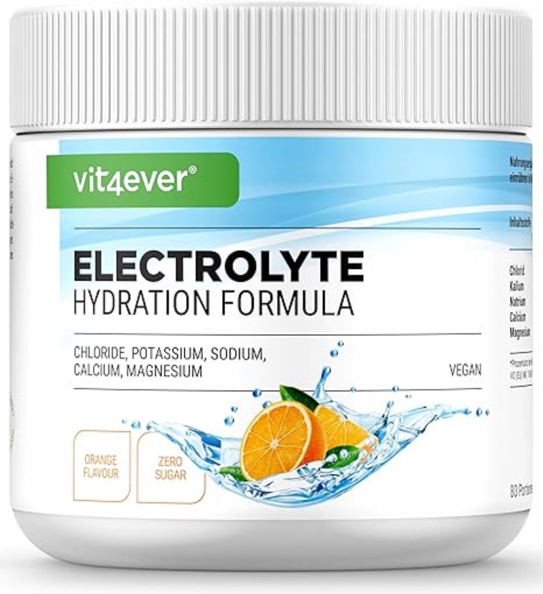 Goedkoopste Elektrolyten - 400 g (80 porties) - Hydratie formule met chloride, kalium, natrium, calcium, magnesium - perfect voor sporters bij verlies van vocht - zonder suiker - veganistisch - sinaasappelsmaak