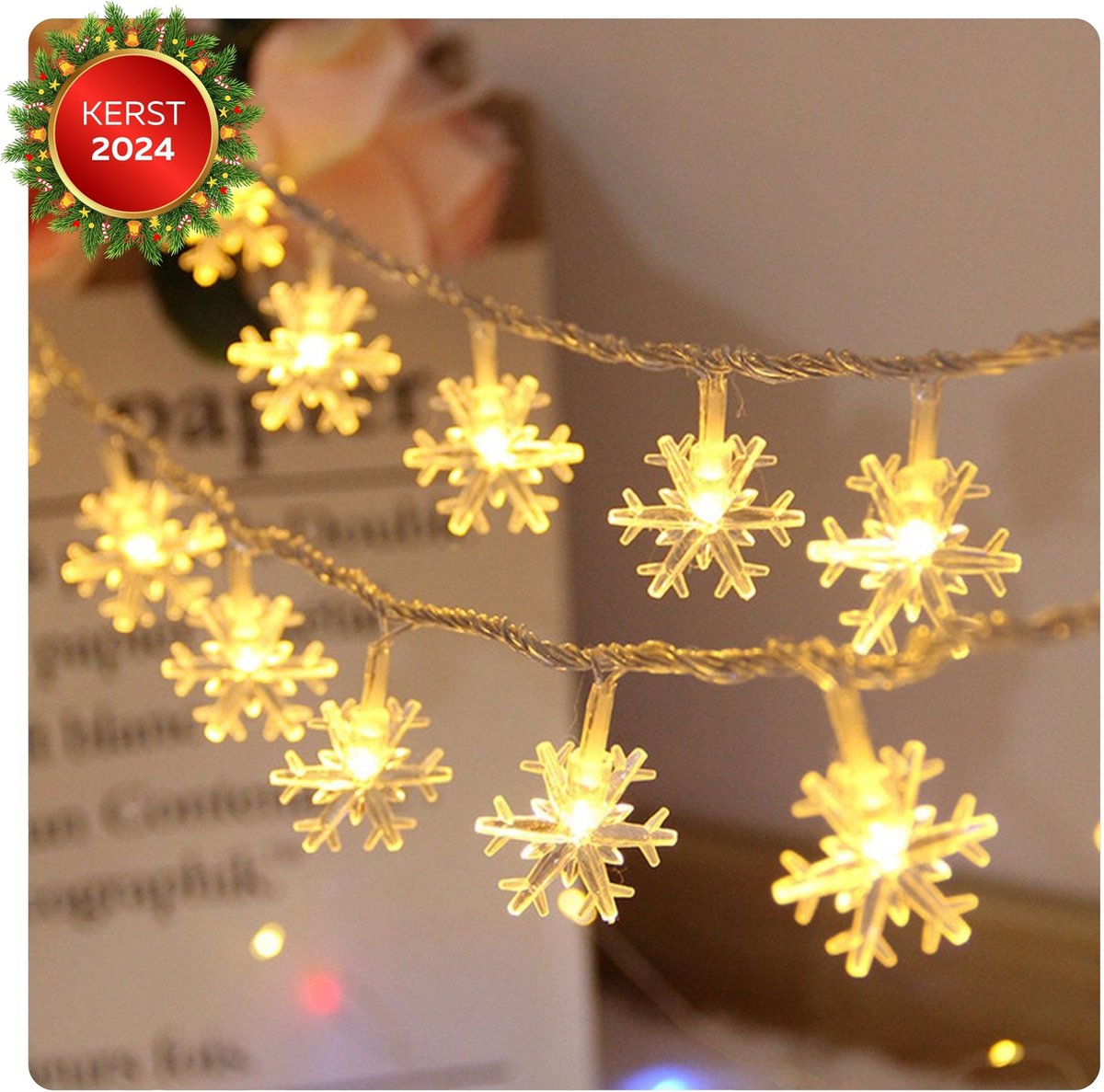 CaptainXL Sneeuwvlokken - Slinger – Kerstverlichting voor Binnen – Kerstversiering - LED Verlichting - Lichtgordijn - Lichtsnoer - Sfeerverlichting - 3 Meter