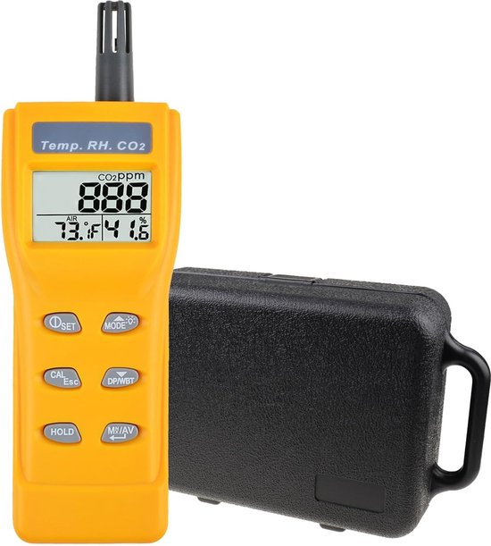 Luchtkwaliteitsmonitor voor Binnen - CO2 Detector - Luchtkwaliteitsmeter - Temperatuur- en Vochtigheidsmeter - Air Quality Tester - Nauwkeurige Monitoring Binnenklimaat