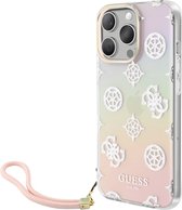 GUESS, Coque adaptée à Apple adaptée à Apple iPhone 15 Pro Max TPU pivoine avec dragonne, multicolore