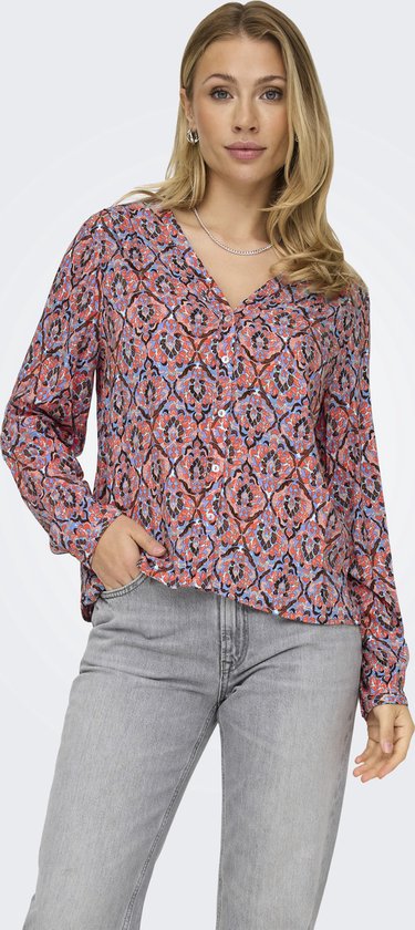 ONLY ONLNOVA LIFE VIS L/S MALOU TOP AOP Dames Top - Red Orange 591 Soul