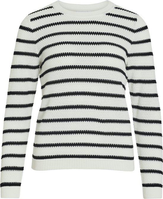 Vila Trui Vidalo O-neck L/s Stripe Knit Top- 14101685 White Alyssum/black Dames Maat - XS