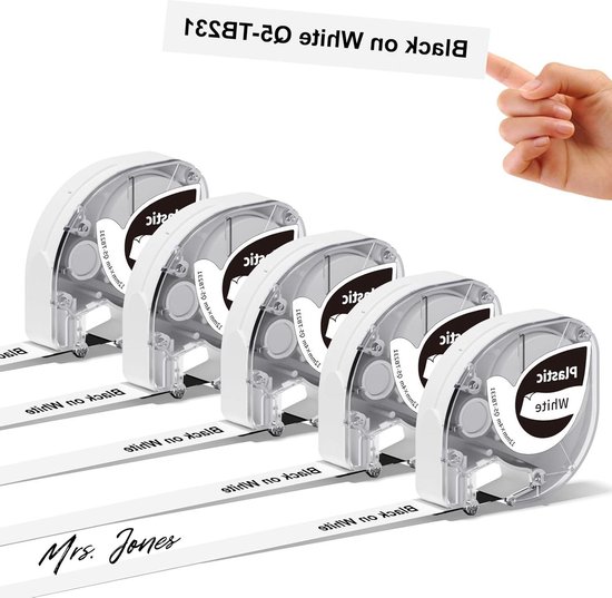 DULA label tape - Compatible met Dymo D1 45010 - 5 stuks - Zwart op transparant - 12mm x 7m