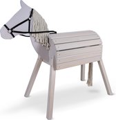 Pink Papaya houten paard voor buiten, houten speelpaard voor kinderen, XXL speelpaard voor de tuin, houten buitenpaard met manen en staart