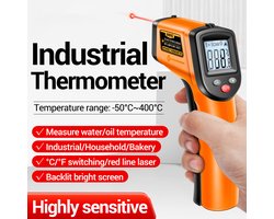 ANENG Digitale Infrarood Thermometer - Bereik -50 t/m 400 °C - IR Thermometer - Warmtemeter | Infrarood Thermometer - Laser Temperatuur Meter - Thermometer - Digitaal | Temperatuurmeter infrarood