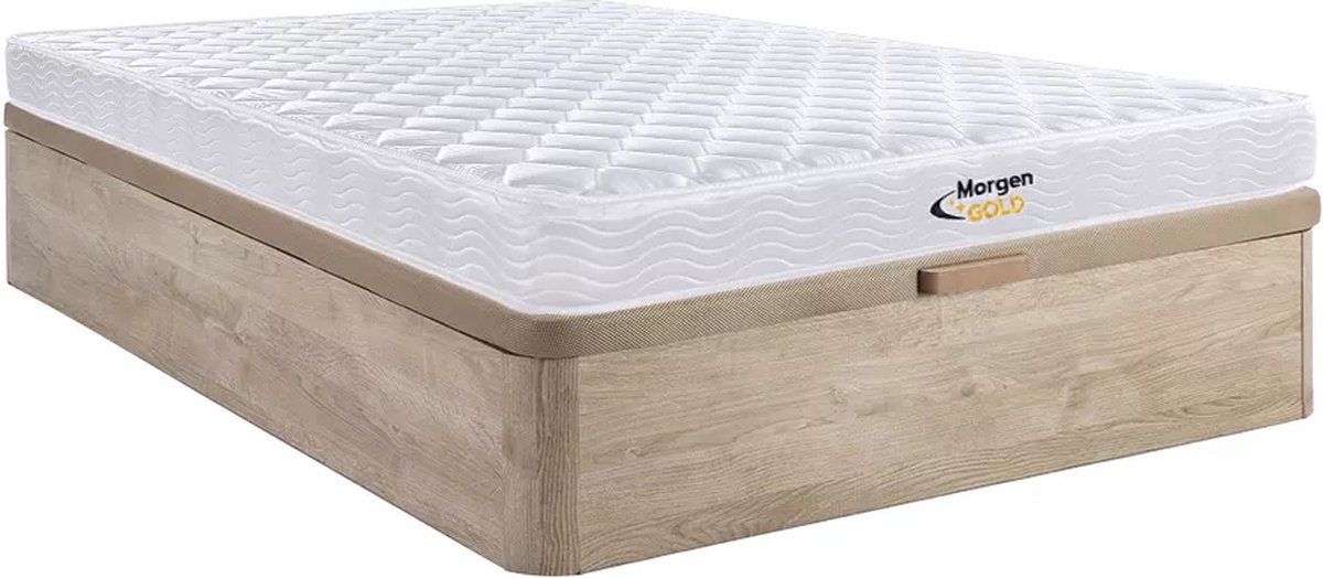 Vente-unique Set 160 x 200 cm bedbodem met opbergruimte, licht naturel + matras met veren en vormgeheugen van 15 cm dik - WOLKENLOS van MORGENGOLD L 200 cm x H 30 cm x D 160 cm